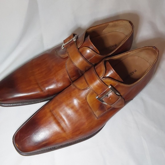 Magnanni Men\'s Monk Strap 10.5M Tobacco Brown Burnished Leather Dress Shoes main image 7